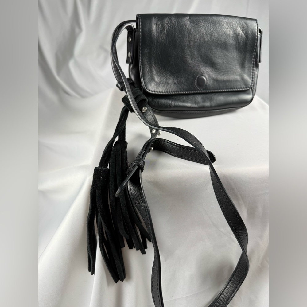 Vintage American Eagle Black Leather Crossbody Bag Made in Italy
